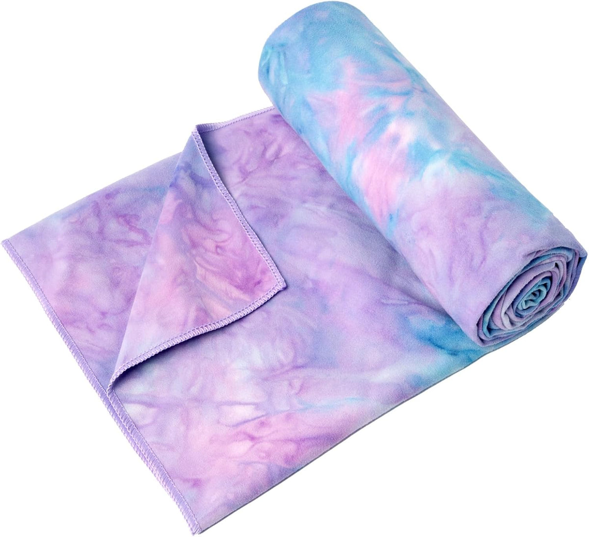 2 Pack Hot Yoga Towel Non Slip Yoga Mat Towel Non-Slip Sweat Absorbent Microfiber Towel for Hot Yoga, Pilates and Workout 72" x 26.5", Purple & Blue/Purple & Green