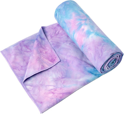 2 Pack Hot Yoga Towel Non Slip Yoga Mat Towel Non-Slip Sweat Absorbent Microfiber Towel for Hot Yoga, Pilates and Workout 72" x 26.5", Purple & Blue/Purple & Green