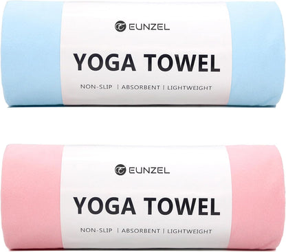 2 Pack Hot Yoga Towel Non Slip Yoga Mat Towel Non-Slip Sweat Absorbent Microfiber Towel for Hot Yoga, Pilates and Workout 72" x 26.5", Purple & Blue/Purple & Green