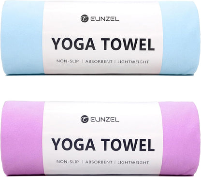 2 Pack Hot Yoga Towel Non Slip Yoga Mat Towel Non-Slip Sweat Absorbent Microfiber Towel for Hot Yoga, Pilates and Workout 72" x 26.5", Purple & Blue/Purple & Green