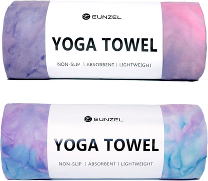 2 Pack Hot Yoga Towel Non Slip Yoga Mat Towel Non-Slip Sweat Absorbent Microfiber Towel for Hot Yoga, Pilates and Workout 72" x 26.5", Purple & Blue/Purple & Green