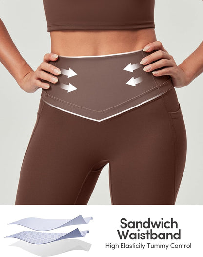 IUGA Compression Leggings with Pockets for Women Tummy Control Leggings No Front Seam Workout High Waist Yoga Pants
