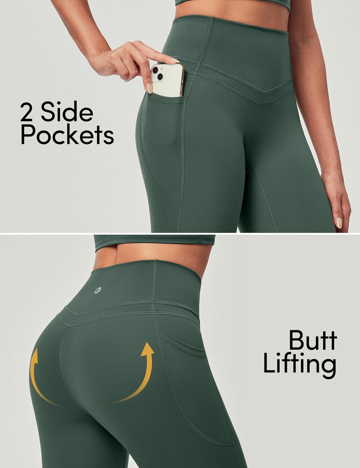 IUGA Compression Leggings with Pockets for Women Tummy Control Leggings No Front Seam Workout High Waist Yoga Pants