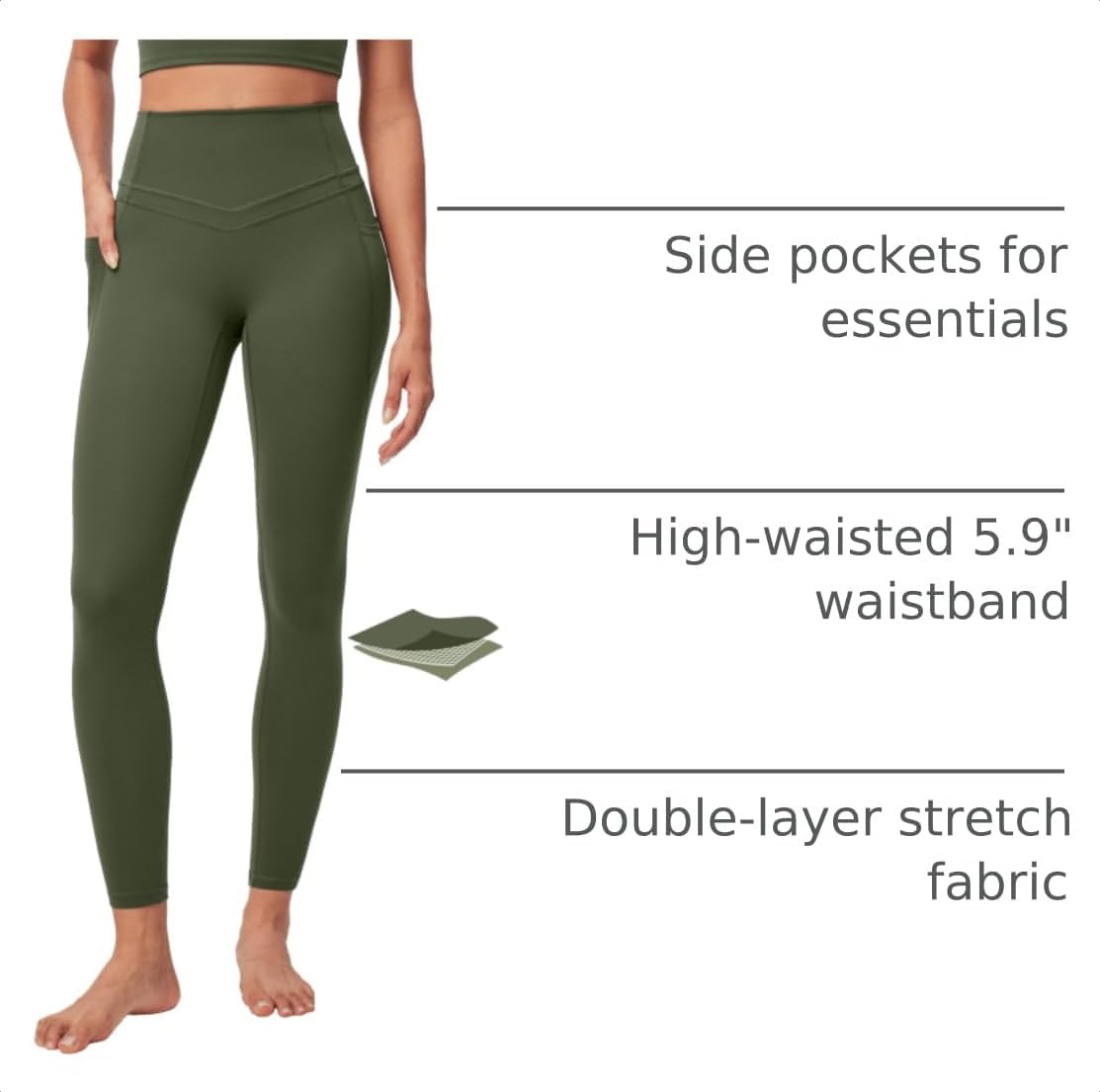 IUGA Compression Leggings with Pockets for Women Tummy Control Leggings No Front Seam Workout High Waist Yoga Pants