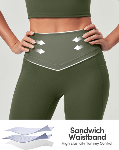 IUGA Compression Leggings with Pockets for Women Tummy Control Leggings No Front Seam Workout High Waist Yoga Pants
