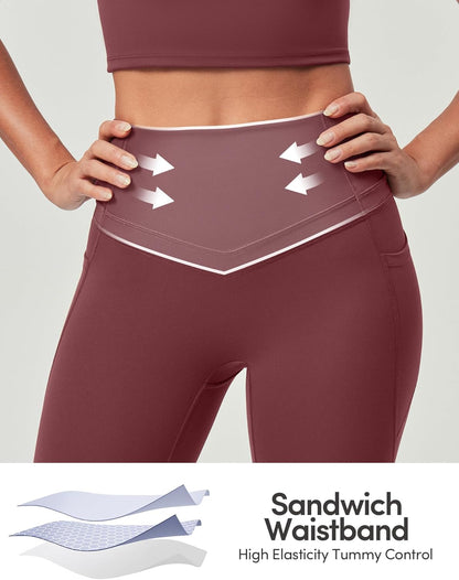 IUGA Compression Leggings with Pockets for Women Tummy Control Leggings No Front Seam Workout High Waist Yoga Pants