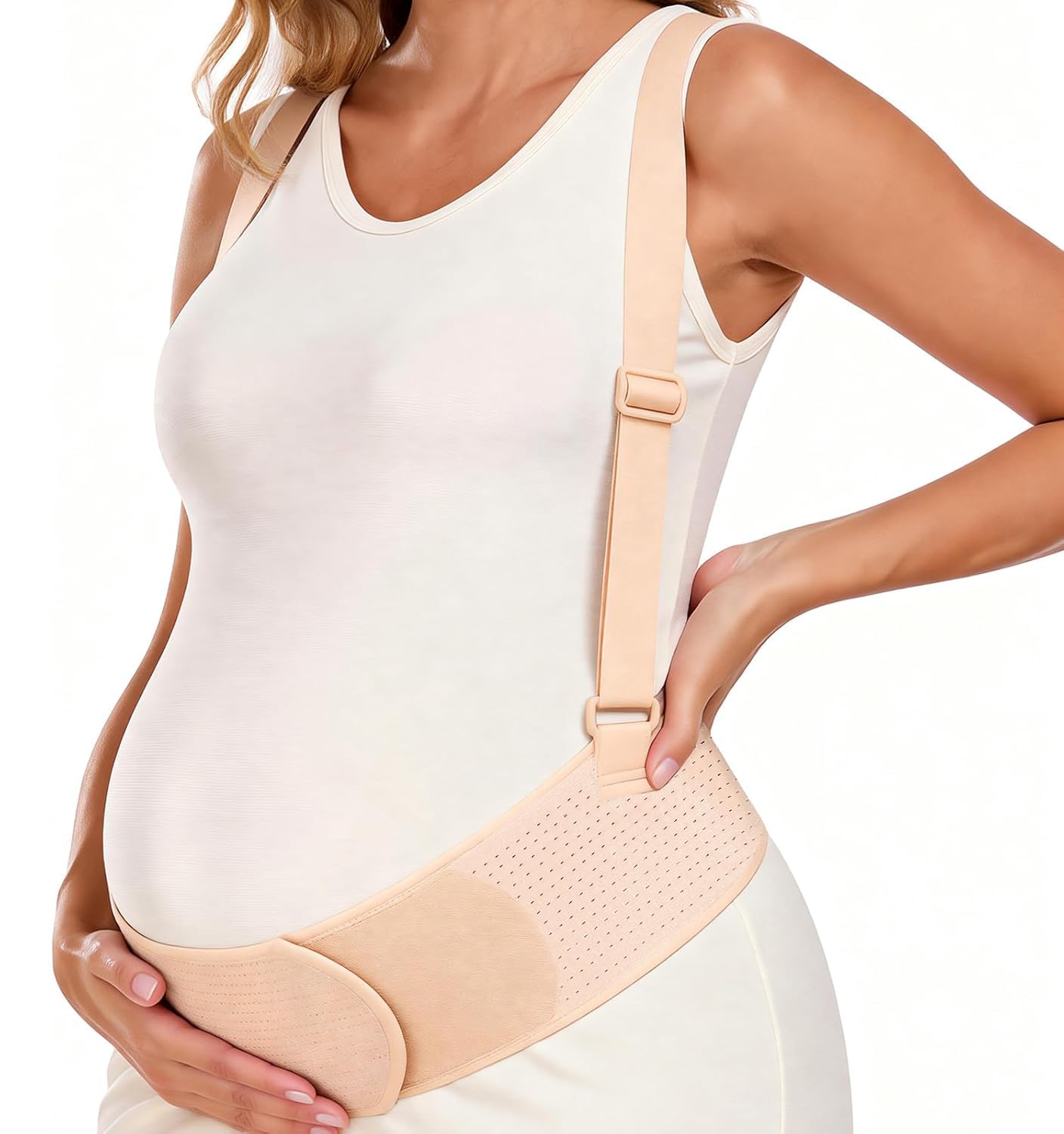 Pregnancy Belly Bands for Pregnant Women, Maternity Pregnancy Support Belt | Maternity Band with Adjustable Straps (Beige, M)