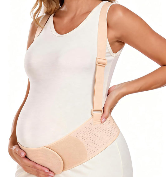 Pregnancy Belly Bands for Pregnant Women, Maternity Pregnancy Support Belt | Maternity Band with Adjustable Straps (Beige, M)