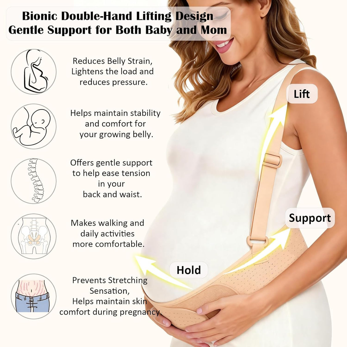Pregnancy Belly Bands for Pregnant Women, Maternity Pregnancy Support Belt | Maternity Band with Adjustable Straps (Beige, M)