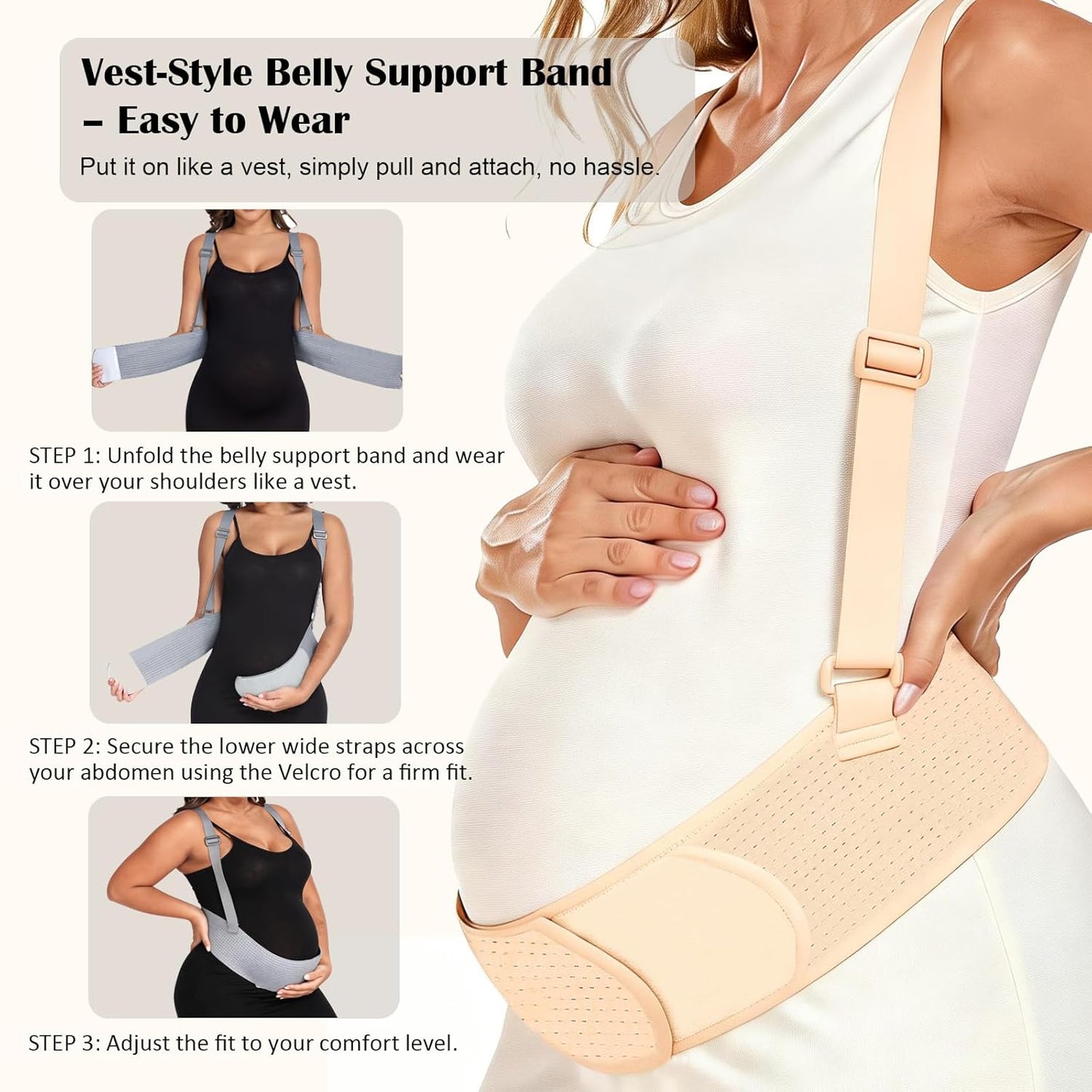 Pregnancy Belly Bands for Pregnant Women, Maternity Pregnancy Support Belt | Maternity Band with Adjustable Straps (Beige, M)