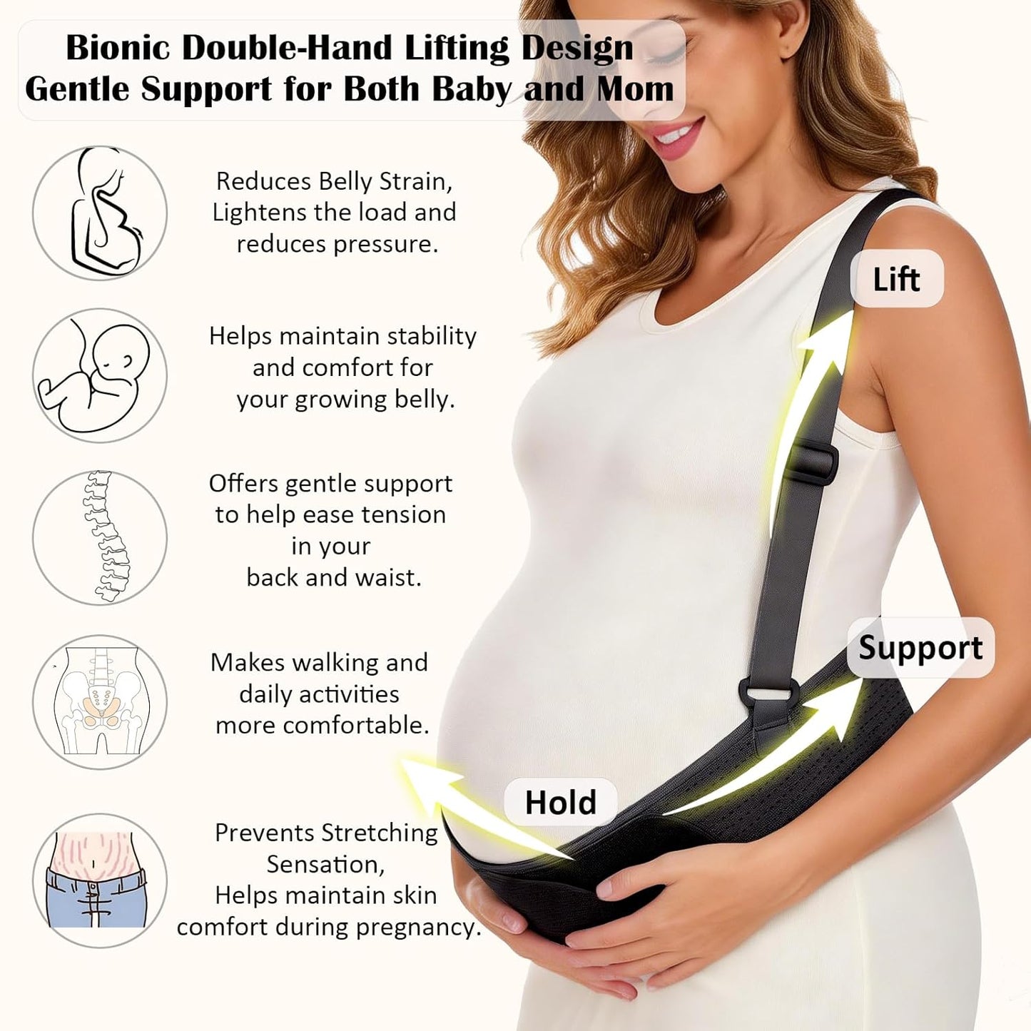 Pregnancy Belly Bands for Pregnant Women, Maternity Pregnancy Support Belt | Maternity Band with Adjustable Straps (Beige, M)