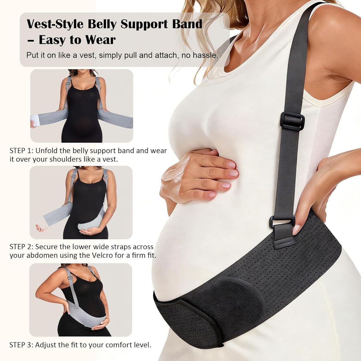 Pregnancy Belly Bands for Pregnant Women, Maternity Pregnancy Support Belt | Maternity Band with Adjustable Straps (Beige, M)