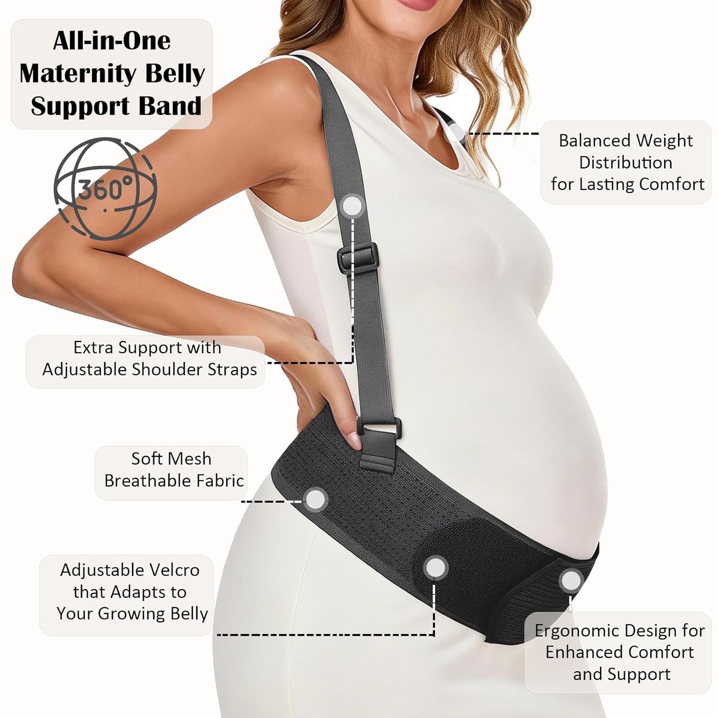 Pregnancy Belly Bands for Pregnant Women, Maternity Pregnancy Support Belt | Maternity Band with Adjustable Straps (Beige, M)