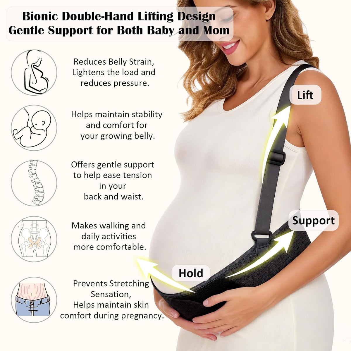 Pregnancy Belly Bands for Pregnant Women, Maternity Pregnancy Support Belt | Maternity Band with Adjustable Straps (Beige, M)