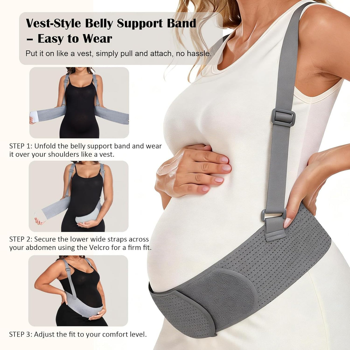 Pregnancy Belly Bands for Pregnant Women, Maternity Pregnancy Support Belt | Maternity Band with Adjustable Straps (Beige, M)