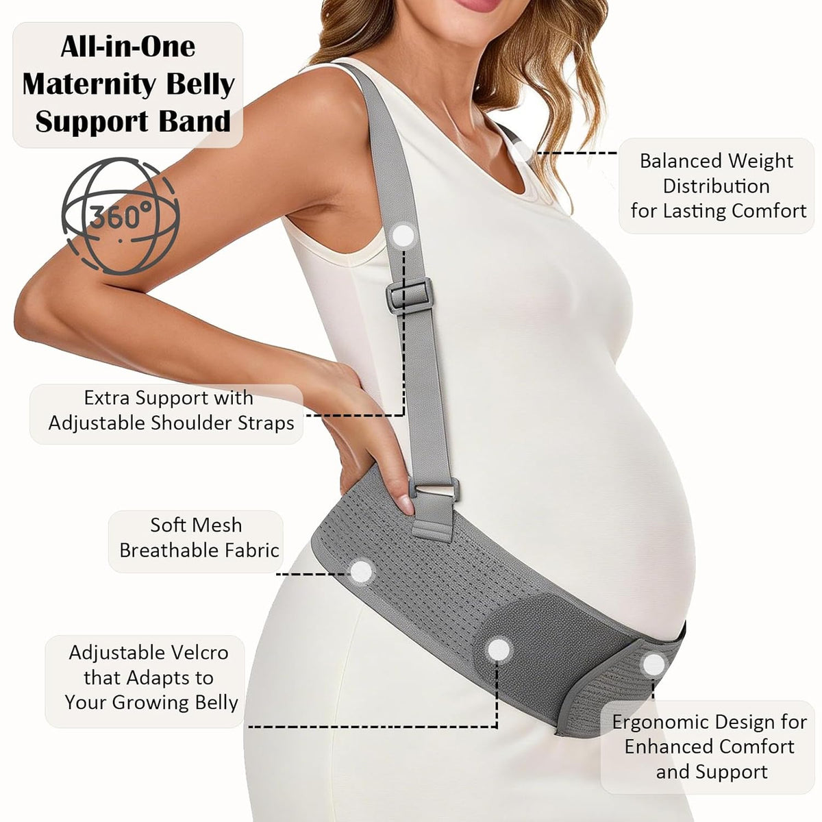 Pregnancy Belly Bands for Pregnant Women, Maternity Pregnancy Support Belt | Maternity Band with Adjustable Straps (Beige, M)