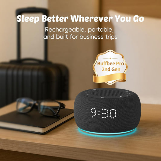Alarm Clock with Sound Machine for Bedrooms – 2-in-1 White Noise Machine for Sleep, Gentle Wake-Up with Soft Alarm Sounds, Ambient Night Light, Plug-in, Sleep Better, Wake Gently