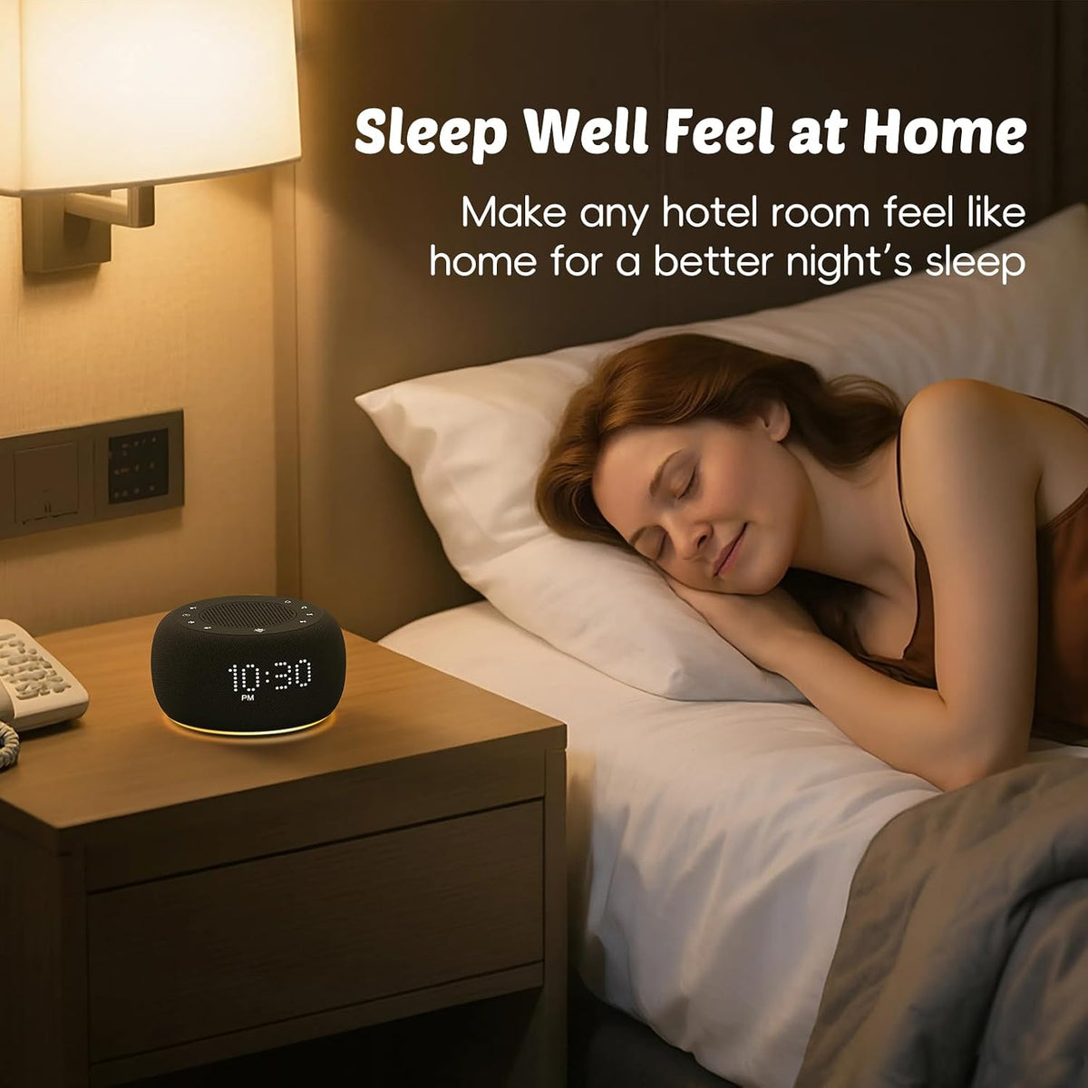 Alarm Clock with Sound Machine for Bedrooms – 2-in-1 White Noise Machine for Sleep, Gentle Wake-Up with Soft Alarm Sounds, Ambient Night Light, Plug-in, Sleep Better, Wake Gently