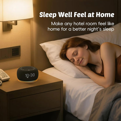 Alarm Clock with Sound Machine for Bedrooms – 2-in-1 White Noise Machine for Sleep, Gentle Wake-Up with Soft Alarm Sounds, Ambient Night Light, Plug-in, Sleep Better, Wake Gently