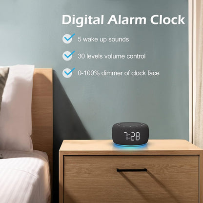 Alarm Clock with Sound Machine for Bedrooms – 2-in-1 White Noise Machine for Sleep, Gentle Wake-Up with Soft Alarm Sounds, Ambient Night Light, Plug-in, Sleep Better, Wake Gently
