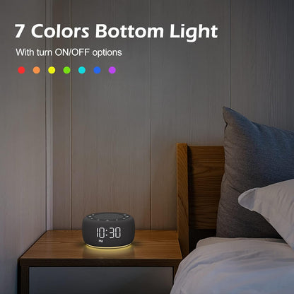 Alarm Clock with Sound Machine for Bedrooms – 2-in-1 White Noise Machine for Sleep, Gentle Wake-Up with Soft Alarm Sounds, Ambient Night Light, Plug-in, Sleep Better, Wake Gently