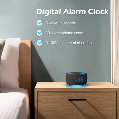 Alarm Clock with Sound Machine for Bedrooms – 2-in-1 White Noise Machine for Sleep, Gentle Wake-Up with Soft Alarm Sounds, Ambient Night Light, Plug-in, Sleep Better, Wake Gently