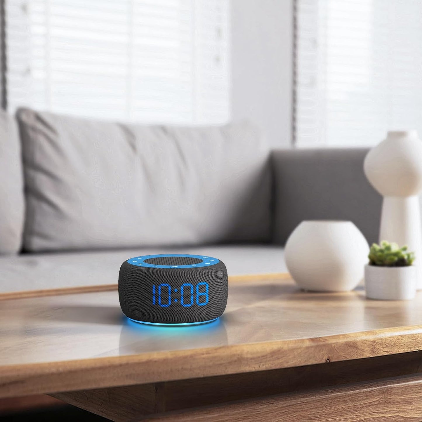 Alarm Clock with Sound Machine for Bedrooms – 2-in-1 White Noise Machine for Sleep, Gentle Wake-Up with Soft Alarm Sounds, Ambient Night Light, Plug-in, Sleep Better, Wake Gently