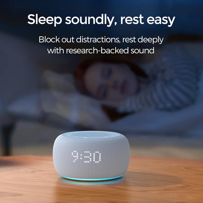 Alarm Clock with Sound Machine for Bedrooms – 2-in-1 White Noise Machine for Sleep, Gentle Wake-Up with Soft Alarm Sounds, Ambient Night Light, Plug-in, Sleep Better, Wake Gently