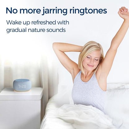 Alarm Clock with Sound Machine for Bedrooms – 2-in-1 White Noise Machine for Sleep, Gentle Wake-Up with Soft Alarm Sounds, Ambient Night Light, Plug-in, Sleep Better, Wake Gently