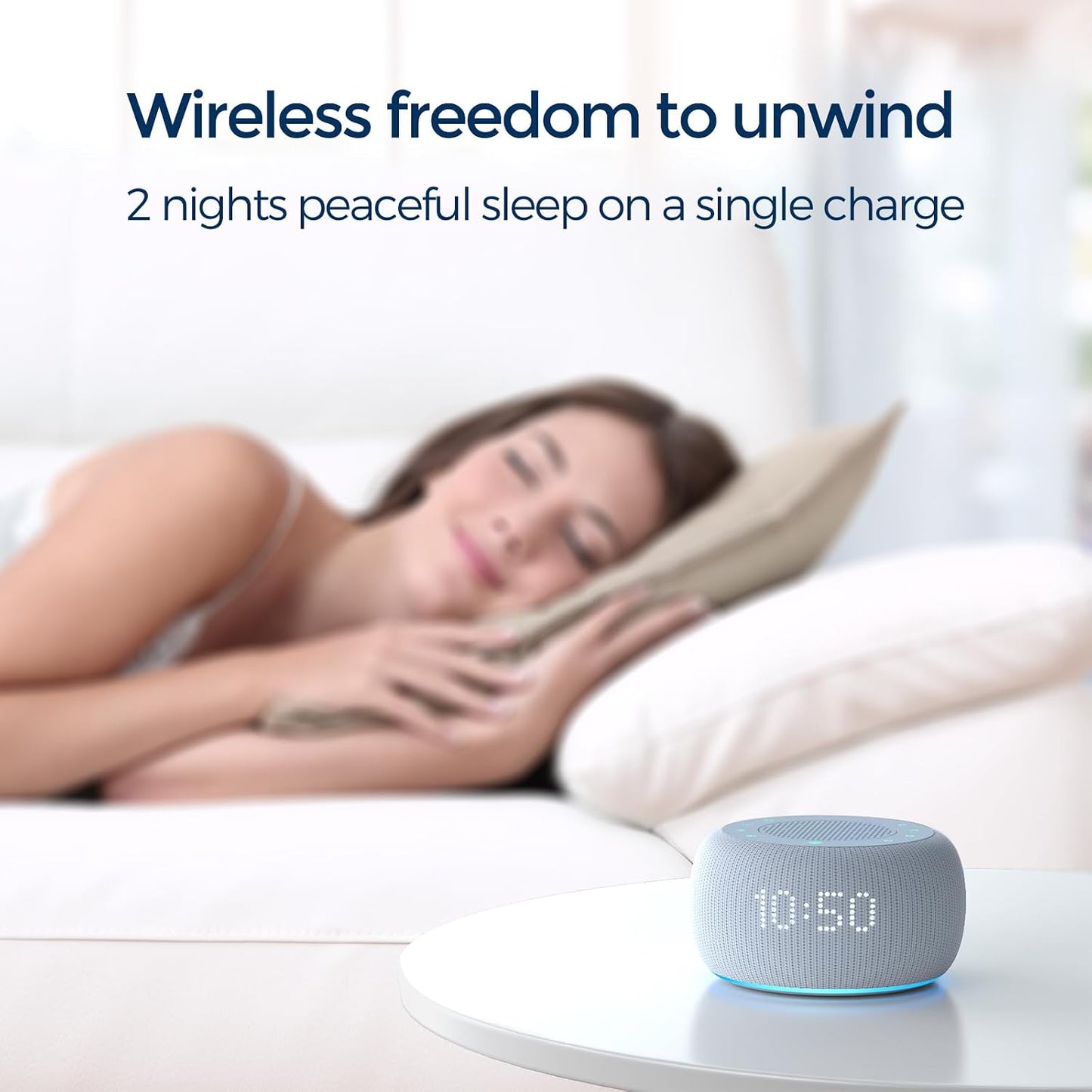 Alarm Clock with Sound Machine for Bedrooms – 2-in-1 White Noise Machine for Sleep, Gentle Wake-Up with Soft Alarm Sounds, Ambient Night Light, Plug-in, Sleep Better, Wake Gently