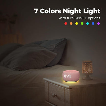 Alarm Clock with Sound Machine for Bedrooms – 2-in-1 White Noise Machine for Sleep, Gentle Wake-Up with Soft Alarm Sounds, Ambient Night Light, Plug-in, Sleep Better, Wake Gently