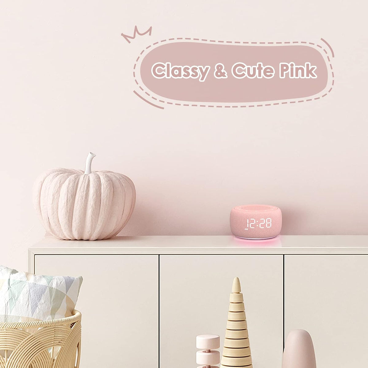 Alarm Clock with Sound Machine for Bedrooms – 2-in-1 White Noise Machine for Sleep, Gentle Wake-Up with Soft Alarm Sounds, Ambient Night Light, Plug-in, Sleep Better, Wake Gently