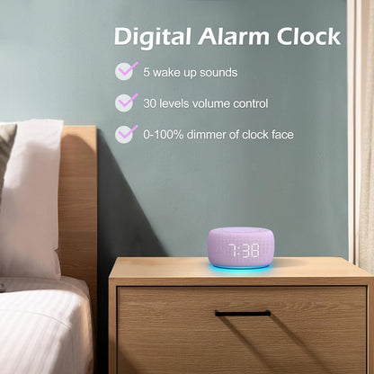 Alarm Clock with Sound Machine for Bedrooms – 2-in-1 White Noise Machine for Sleep, Gentle Wake-Up with Soft Alarm Sounds, Ambient Night Light, Plug-in, Sleep Better, Wake Gently