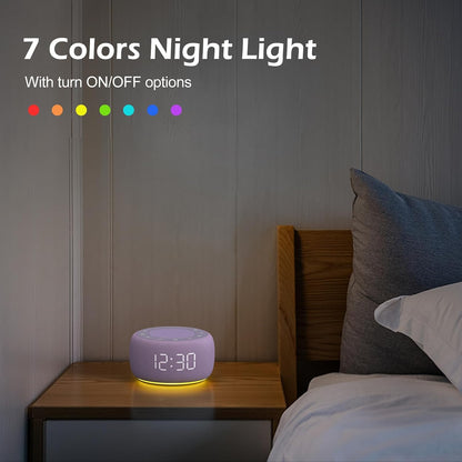 Alarm Clock with Sound Machine for Bedrooms – 2-in-1 White Noise Machine for Sleep, Gentle Wake-Up with Soft Alarm Sounds, Ambient Night Light, Plug-in, Sleep Better, Wake Gently
