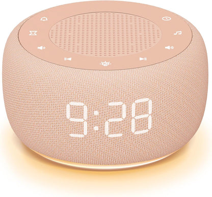 Alarm Clock with Sound Machine for Bedrooms – 2-in-1 White Noise Machine for Sleep, Gentle Wake-Up with Soft Alarm Sounds, Ambient Night Light, Plug-in, Sleep Better, Wake Gently