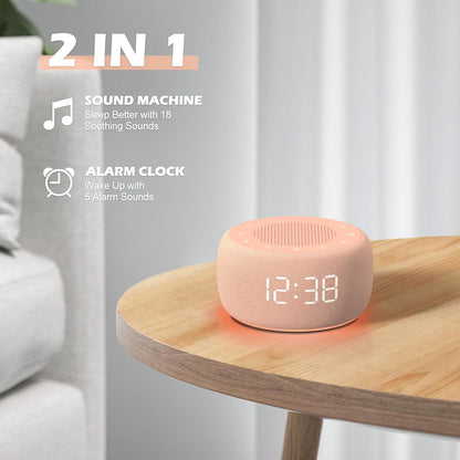 Alarm Clock with Sound Machine for Bedrooms – 2-in-1 White Noise Machine for Sleep, Gentle Wake-Up with Soft Alarm Sounds, Ambient Night Light, Plug-in, Sleep Better, Wake Gently
