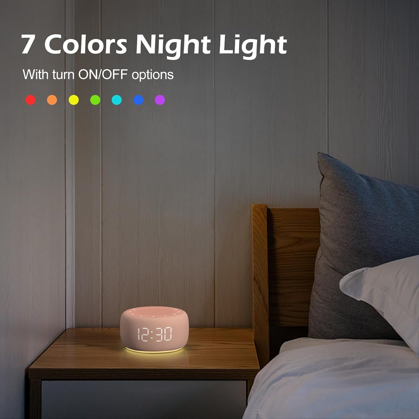 Alarm Clock with Sound Machine for Bedrooms – 2-in-1 White Noise Machine for Sleep, Gentle Wake-Up with Soft Alarm Sounds, Ambient Night Light, Plug-in, Sleep Better, Wake Gently