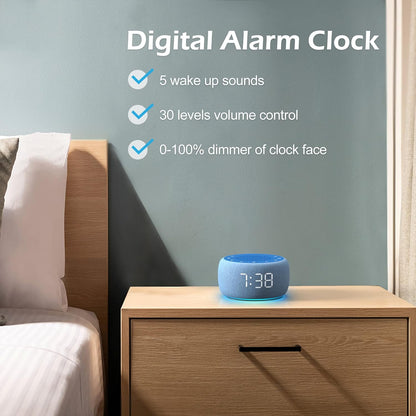 Alarm Clock with Sound Machine for Bedrooms – 2-in-1 White Noise Machine for Sleep, Gentle Wake-Up with Soft Alarm Sounds, Ambient Night Light, Plug-in, Sleep Better, Wake Gently