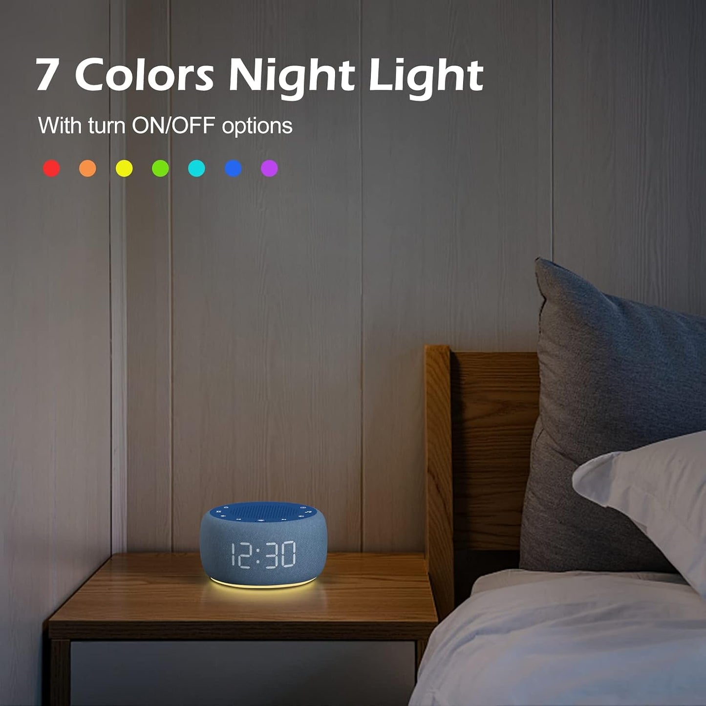 Alarm Clock with Sound Machine for Bedrooms – 2-in-1 White Noise Machine for Sleep, Gentle Wake-Up with Soft Alarm Sounds, Ambient Night Light, Plug-in, Sleep Better, Wake Gently