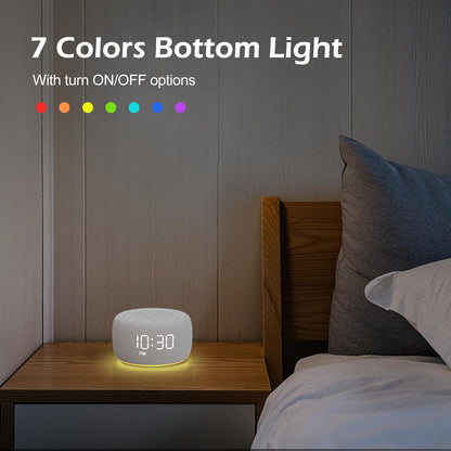 Alarm Clock with Sound Machine for Bedrooms – 2-in-1 White Noise Machine for Sleep, Gentle Wake-Up with Soft Alarm Sounds, Ambient Night Light, Plug-in, Sleep Better, Wake Gently