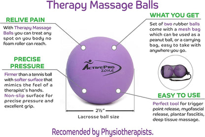 Therapy Massage Ball - Instant Muscle Pain Relief. Proven Effective for Myofascial Release, Deep Tissue Pressure, Yoga & Trigger Point Treatments. Set - 2 Extra Firm Balls W/Mesh Bag.