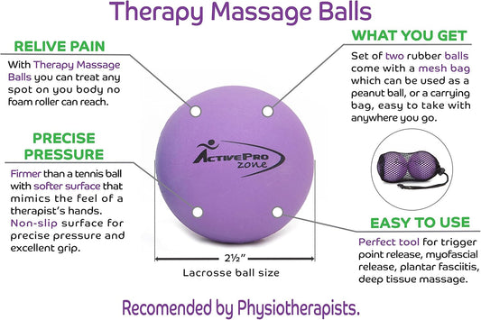 Therapy Massage Ball - Instant Muscle Pain Relief. Proven Effective for Myofascial Release, Deep Tissue Pressure, Yoga & Trigger Point Treatments. Set - 2 Extra Firm Balls W/Mesh Bag.