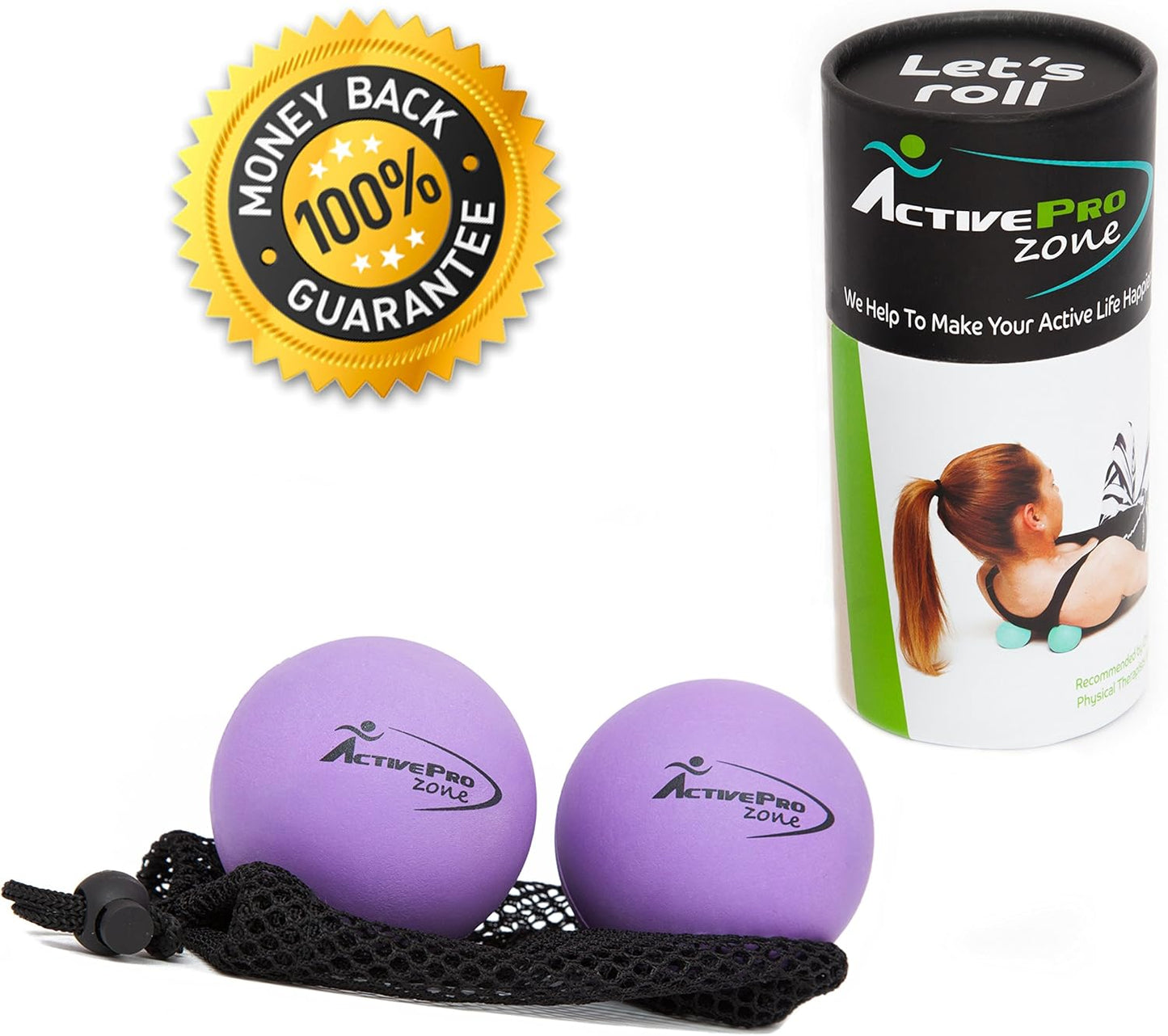 Therapy Massage Ball - Instant Muscle Pain Relief. Proven Effective for Myofascial Release, Deep Tissue Pressure, Yoga & Trigger Point Treatments. Set - 2 Extra Firm Balls W/Mesh Bag.