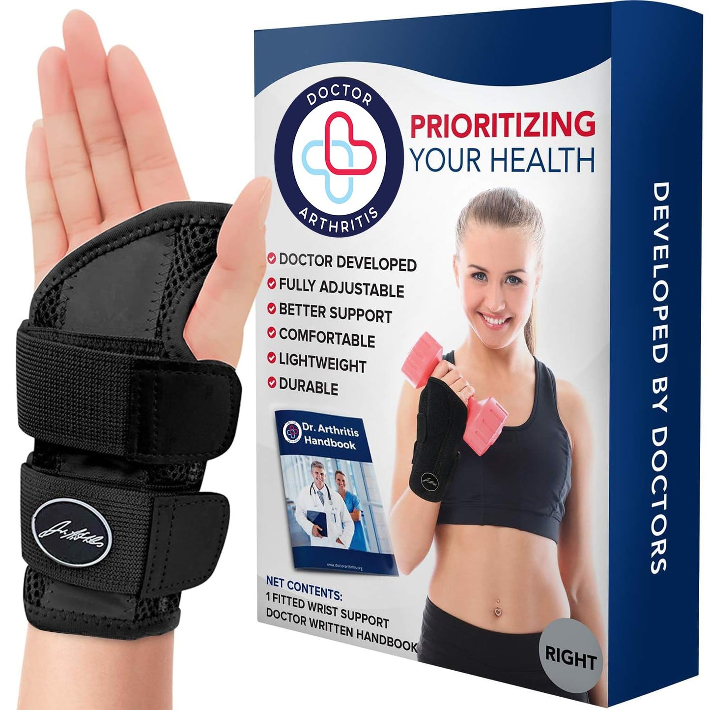 Doctor Developed Wrist Brace - Wrist wrap for Carpal Tunnel Arthritis,Tendonitis, Hand Support - Ideal for Fitness, Weightlifting - Handbook included (Pink (1 Pack)