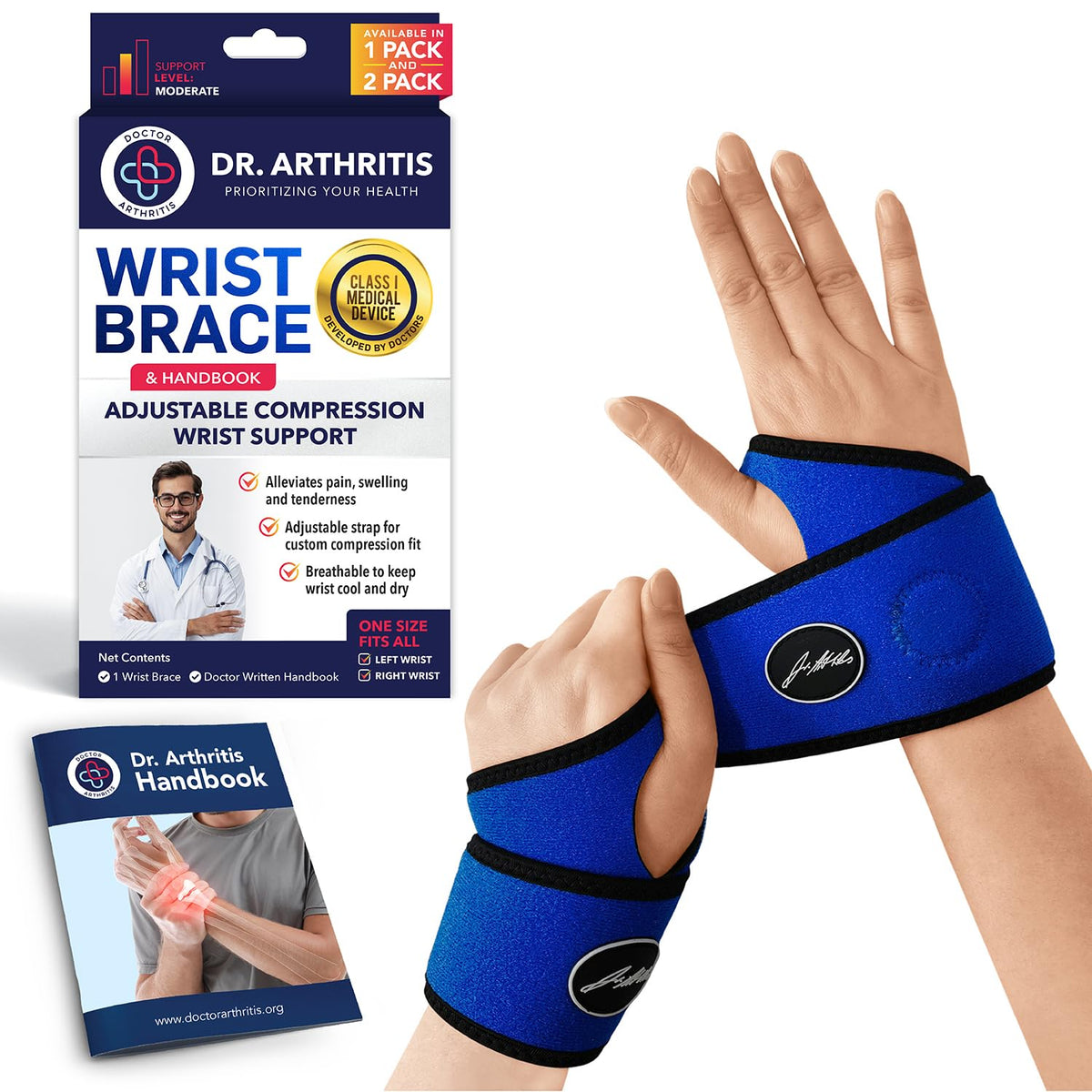 Doctor Developed Wrist Brace - Wrist wrap for Carpal Tunnel Arthritis,Tendonitis, Hand Support - Ideal for Fitness, Weightlifting - Handbook included (Pink (1 Pack)