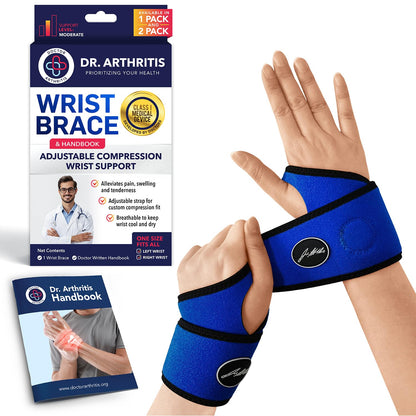 Doctor Developed Wrist Brace - Wrist wrap for Carpal Tunnel Arthritis,Tendonitis, Hand Support - Ideal for Fitness, Weightlifting - Handbook included (Pink (1 Pack)