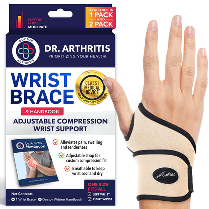 Doctor Developed Wrist Brace - Wrist wrap for Carpal Tunnel Arthritis,Tendonitis, Hand Support - Ideal for Fitness, Weightlifting - Handbook included (Pink (1 Pack)