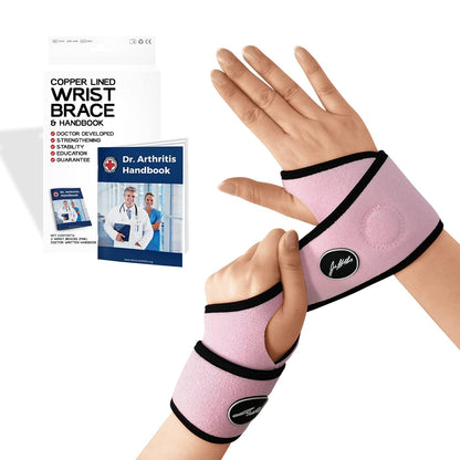 Doctor Developed Wrist Brace - Wrist wrap for Carpal Tunnel Arthritis,Tendonitis, Hand Support - Ideal for Fitness, Weightlifting - Handbook included (Pink (1 Pack)