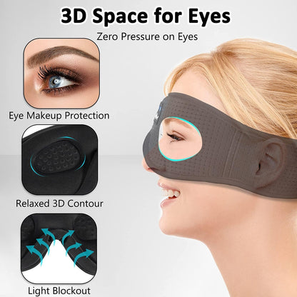 Sleep Headphones, 3D Sleep Mask Bluetooth Wireless Music Eye Mask, Sleeping Headphones for Side Sleepers Sleep Mask with Bluetooth Headphones Ultra-Thin Stereo Speakers Perfect for Sleeping