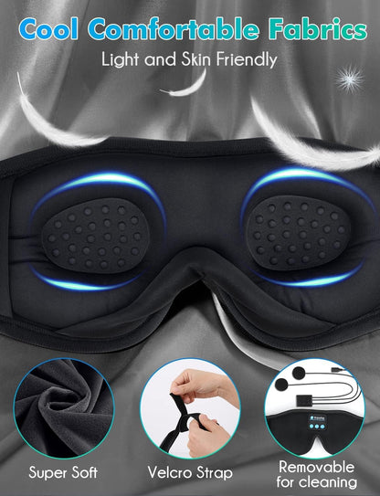 Sleep Headphones, 3D Sleep Mask Bluetooth Wireless Music Eye Mask, Sleeping Headphones for Side Sleepers Sleep Mask with Bluetooth Headphones Ultra-Thin Stereo Speakers Perfect for Sleeping